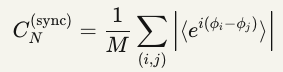 CN(sync)=1M∑(i,j)∣⟨ei(ϕi−ϕj)⟩∣CN(sync)​=M1​(i,j)∑​​⟨ei(ϕi​−ϕj​)⟩​